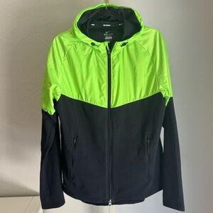 Nike Dri-fit bright Green/Black Zip Front Hooded Running Jacket, Large